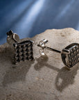 Square Code Silver Studs