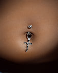 Radiant Cross Belly Button Ring