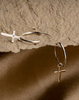 Cross Halo Silver Hoops